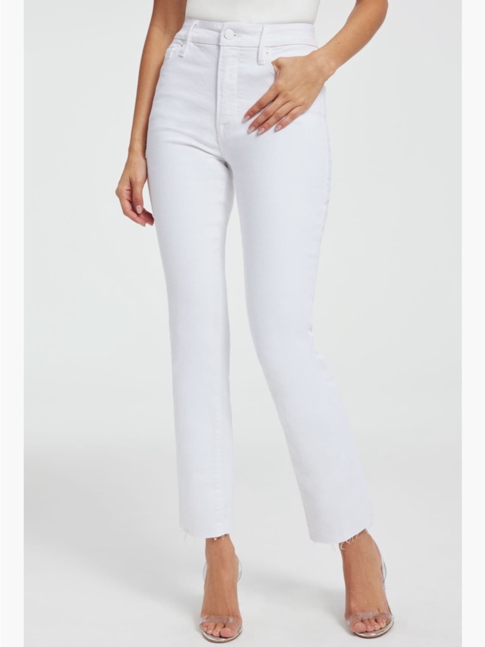 Good American White High-Rise Straight Leg Jeans